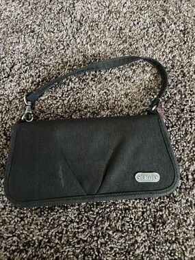 REI Black Canvas Wristlet with Metal Logo Plate